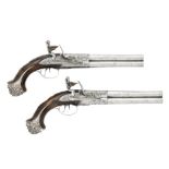 A Very Fine Pair Of Flintlock Silver-Mounted Over-and-Under Holster Pistols (2)