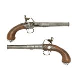 A Pair Of 18-Bore Flintlock Silver-Mounted Turn-Off Pistols (2)