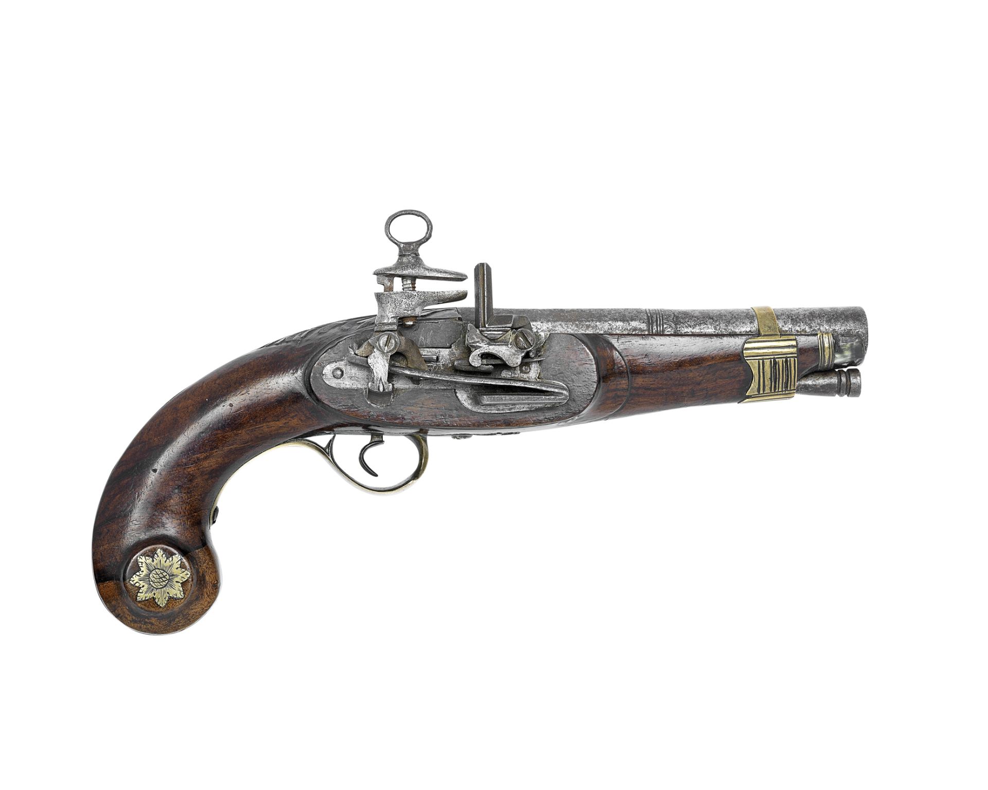 A Spanish 16-Bore Miquelet-Lock Brass-Mounted Pistol