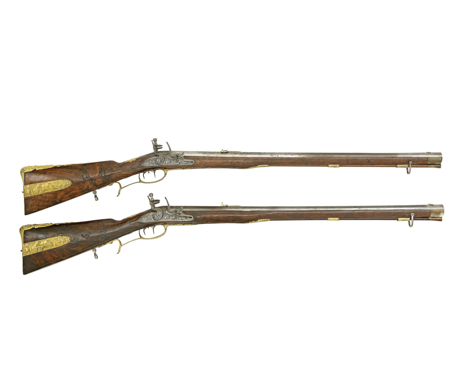 A Pair Of Bohemian .577 (25-Bore) Flintlock Ormolu-Mounted Sporting Rifles (2)