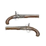 A Pair Of 22-Bore Flintlock Silver-Mounted Holster Pistols (2)