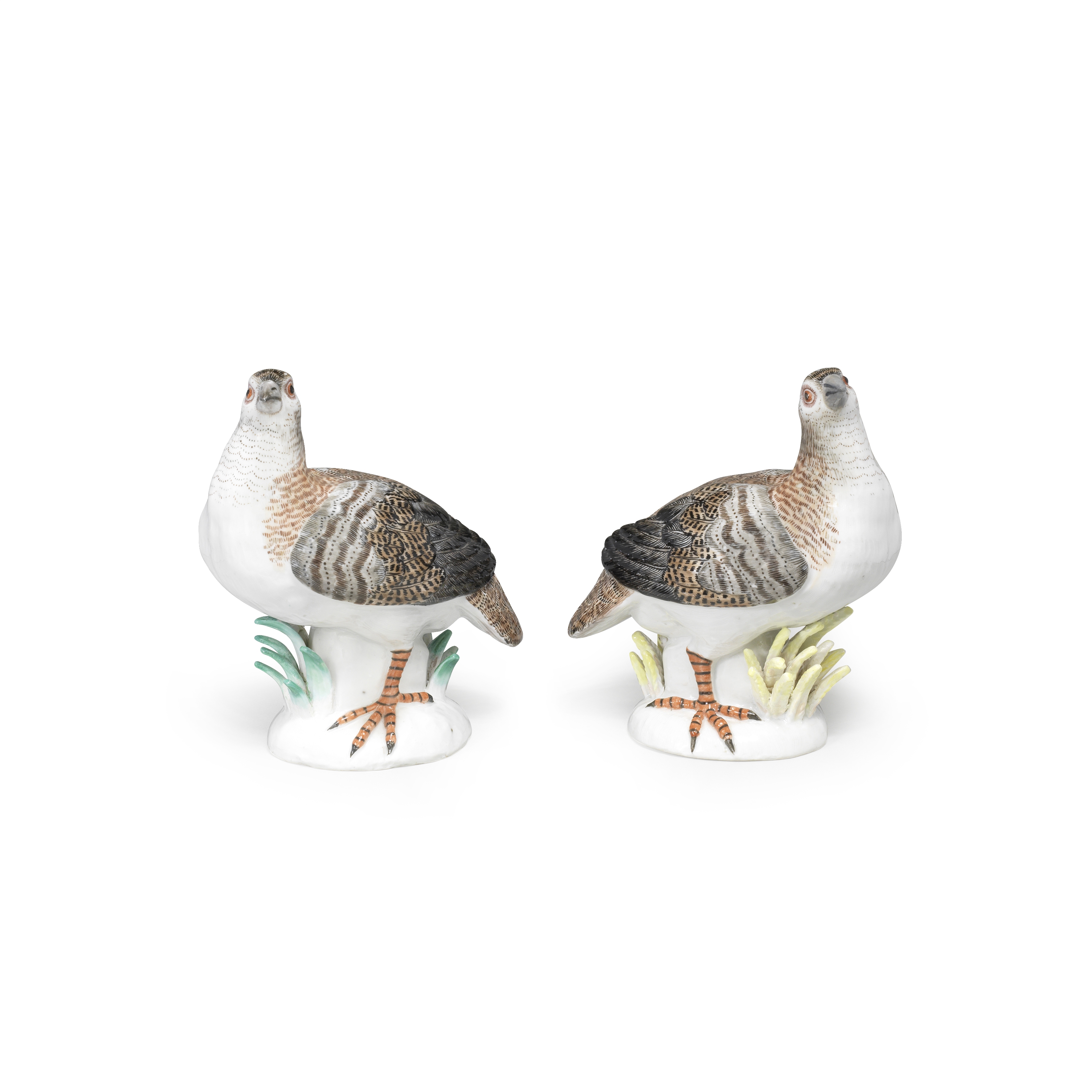 A pair of Meissen models of partridges, mid 18th century