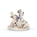 A Meissen group of four putti making arrows, circa 1760