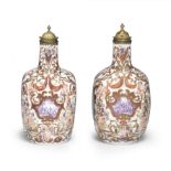 A very rare pair of Meissen gilt-metal-mounted bottles decorated by Ignaz Bottengruber, circa 172...