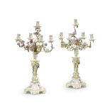 A magnificent and rare pair of Berlin ormolu-mounted yellow ground table candelabra most likely o...