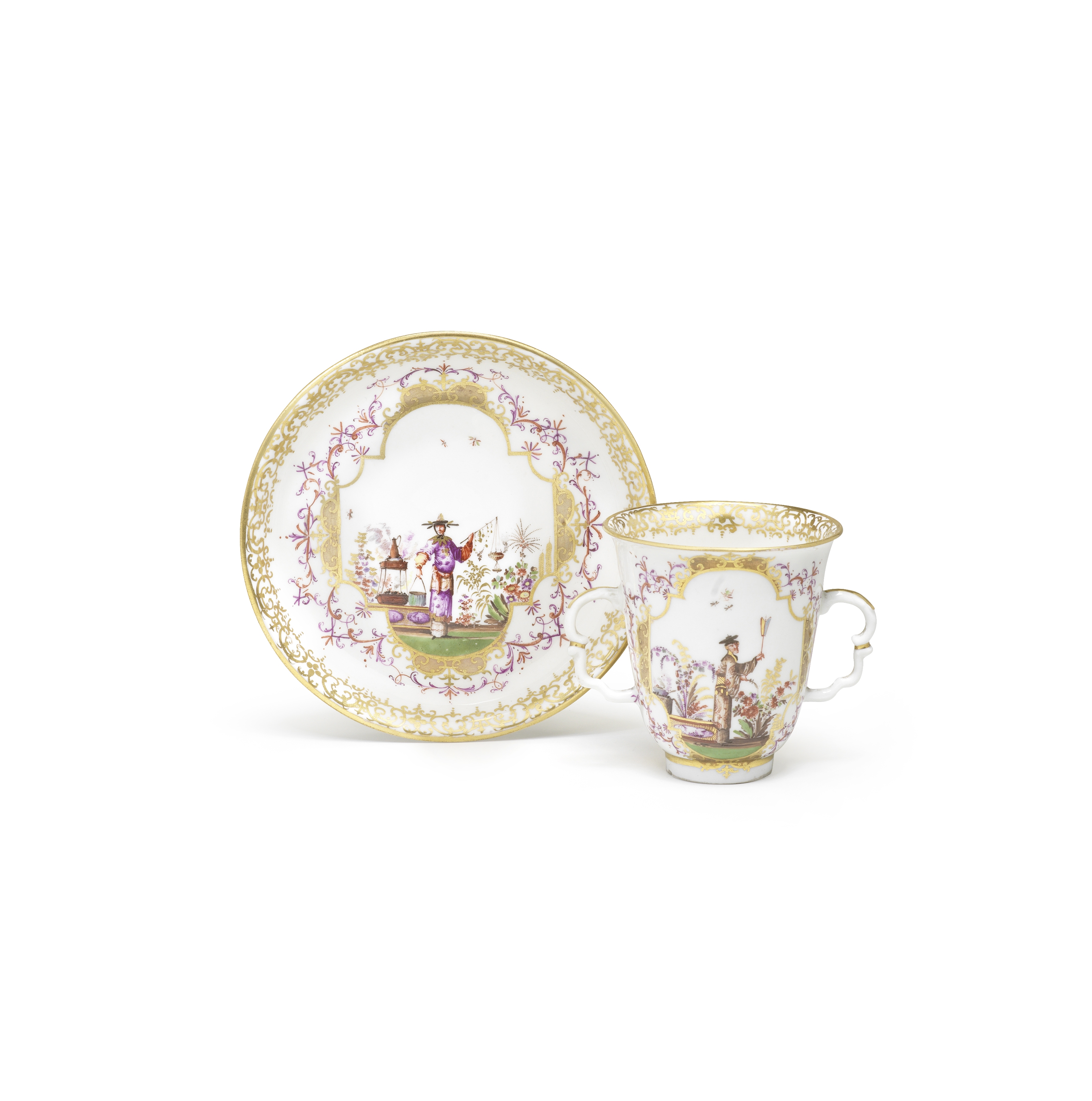 A Meissen double-handled beaker and saucer, circa 1725-30