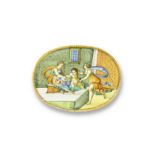 An Urbino istoriato maiolica oval cover or dish, circa 1530-50