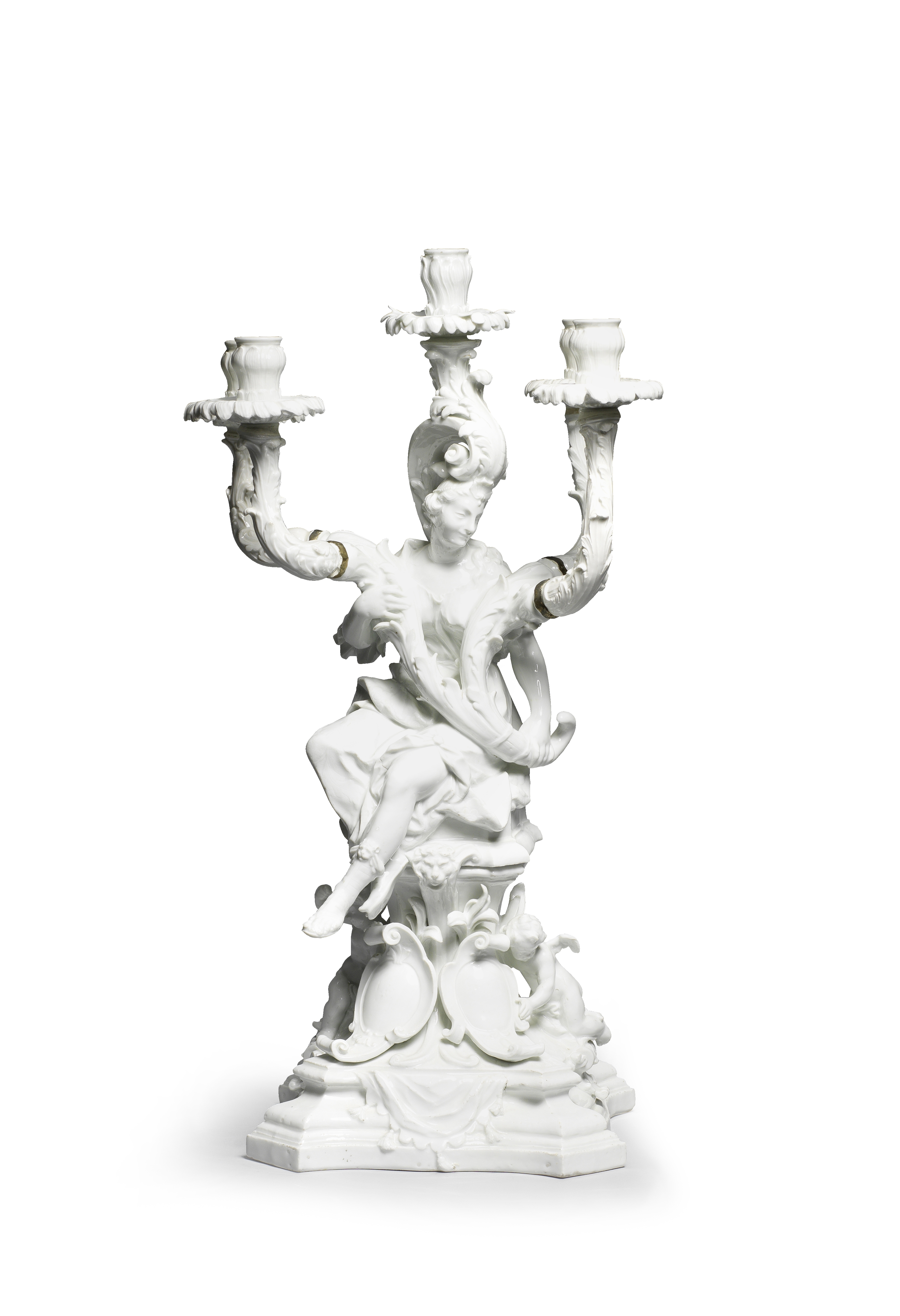 A large and rare Meissen white 'Sulkowski Service' candelabra, circa 1736-40