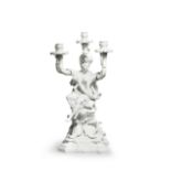 A large and rare Meissen white 'Sulkowski Service' candelabra, circa 1736-40