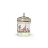 A rare Meissen tobacco jar with a silver cover, circa 1725