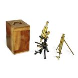 Two compound monocular microscopes, English, early 20th century, (2)