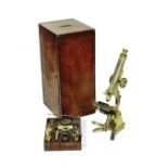 A Moritz Pillischer compound monocular microscope, English, circa 1870,