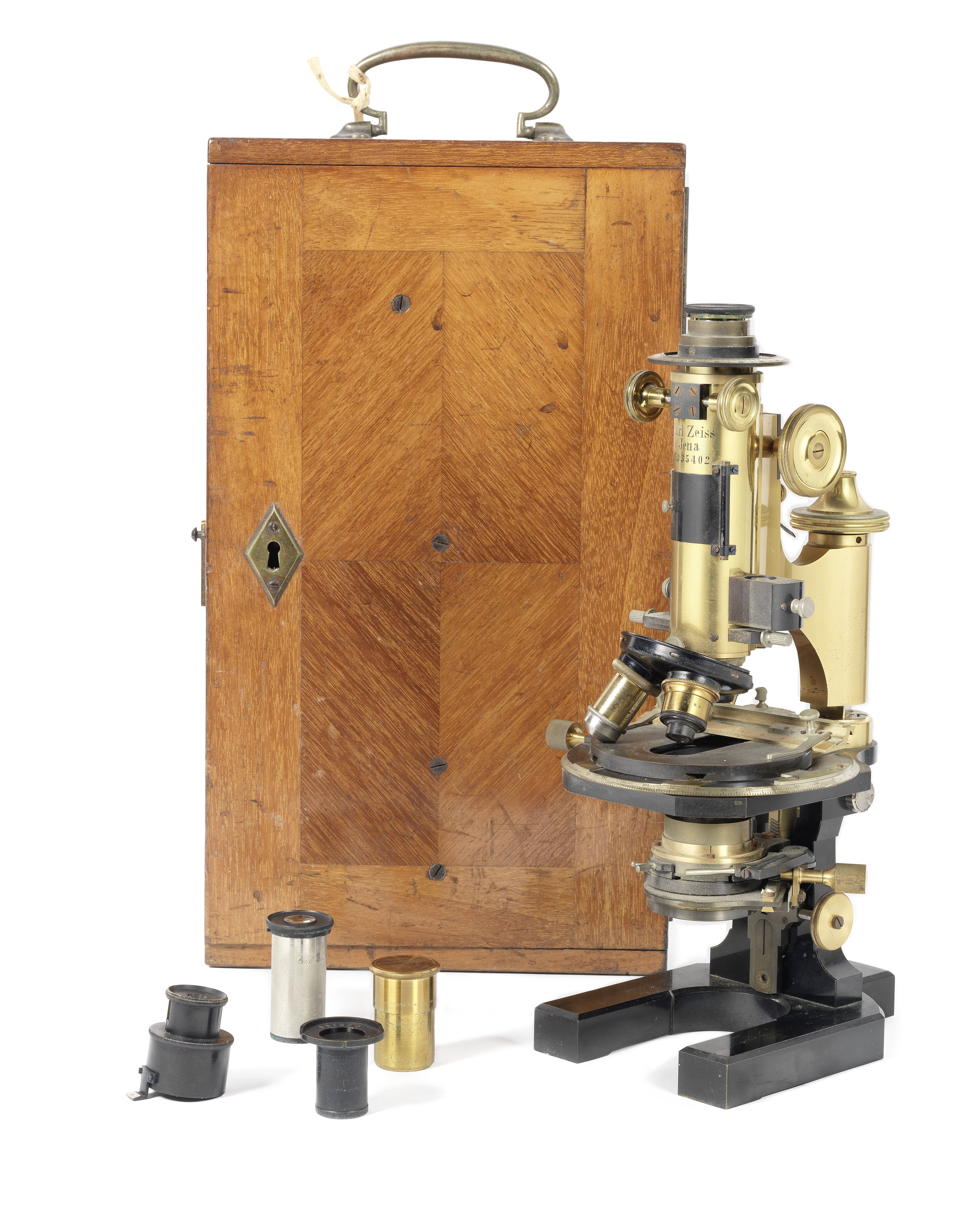 A Carl Zeiss petrological compound monocular microscope, German, circa 1920,