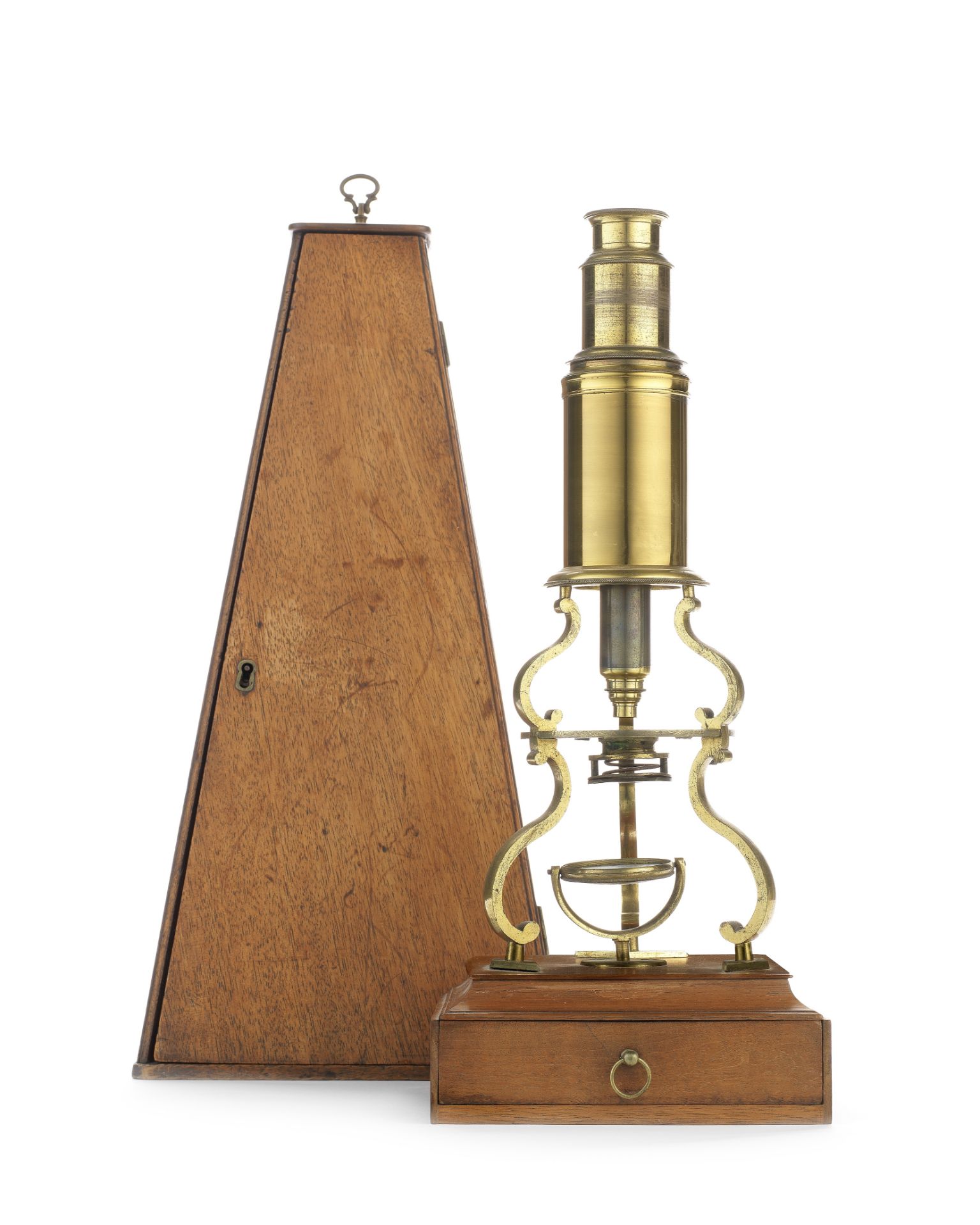 A William Harris brass Culpeper-type compound monocular microscope, English, early 19th century,