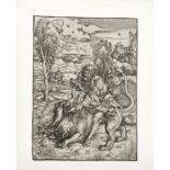 Albrecht Dürer (German, 1471-1528) Samson Rending the Lion Woodcut, circa 1496, on laid with wat...