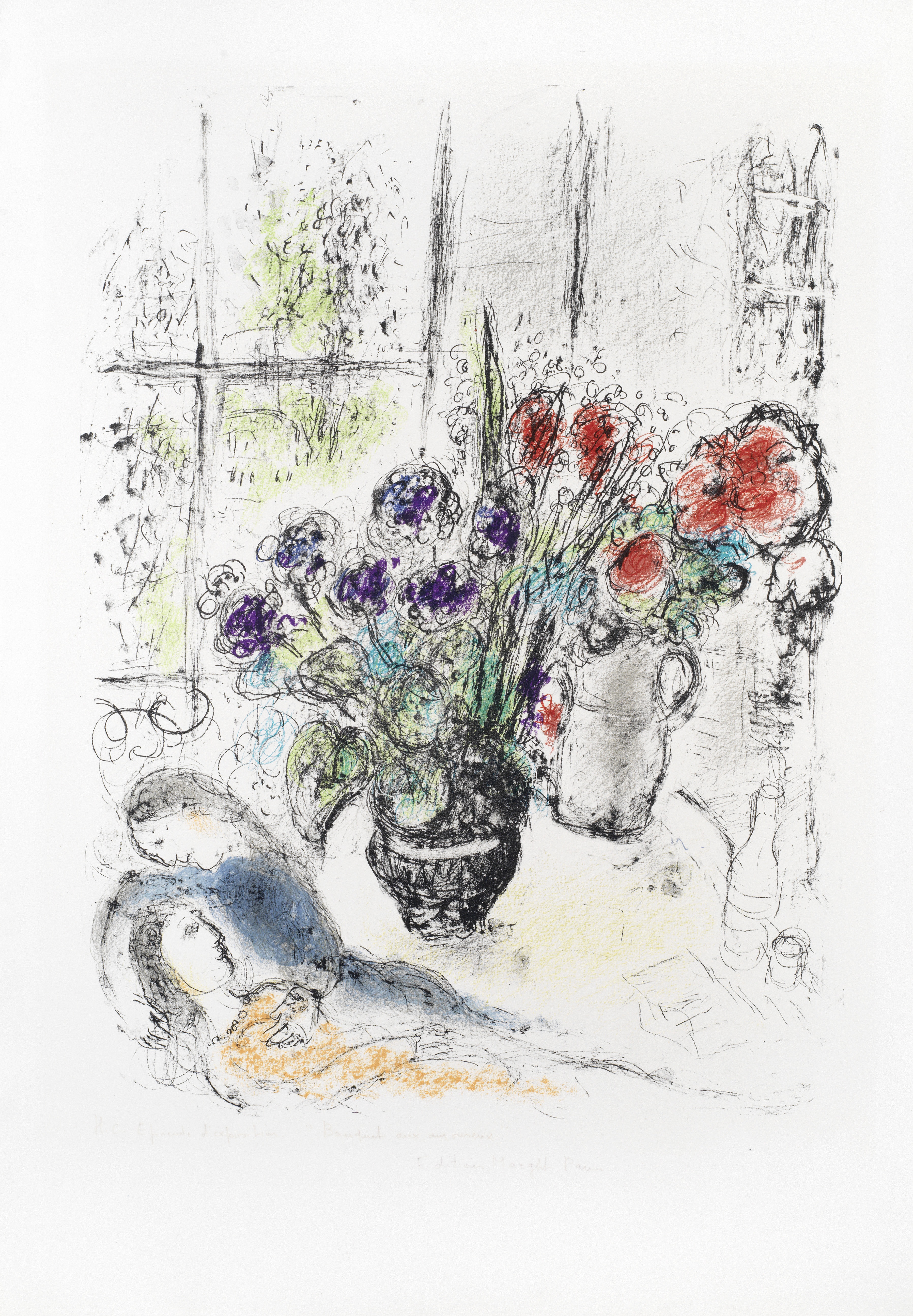 Marc Chagall (Russian/French, 1887-1985) Bouquet aux Amoureux Lithograph printed in colours, 197...