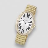 Cartier. An 18K gold and diamond set manual wind oval bracelet watch Baignoire, Ref: 3031, Circa...