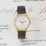 Patek Philippe. A fine and rare 18k gold manual wind wristwatch Calatrava, Ref: 2511, 1953