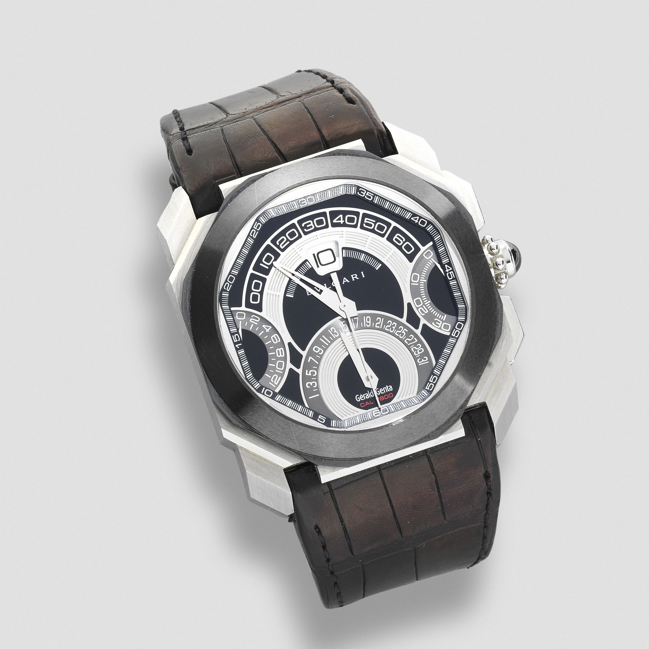 Gerald Genta for Bulgari. A stainless steel automatic calendar chronograph wristwatch Gerald Gen...