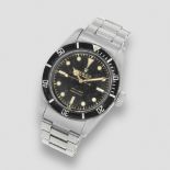 Rolex. A fine and rare stainless steel automatic bracelet watch with gilt dial and big crown Sub...