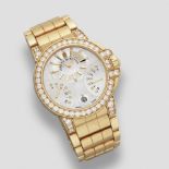 Harry Winston. An 18K rose gold and diamond set automatic calendar bracelet watch with mother of ...