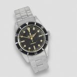 Rolex. A rare stainless steel automatic bracelet watch with 'single line' gilt dial Submariner '...