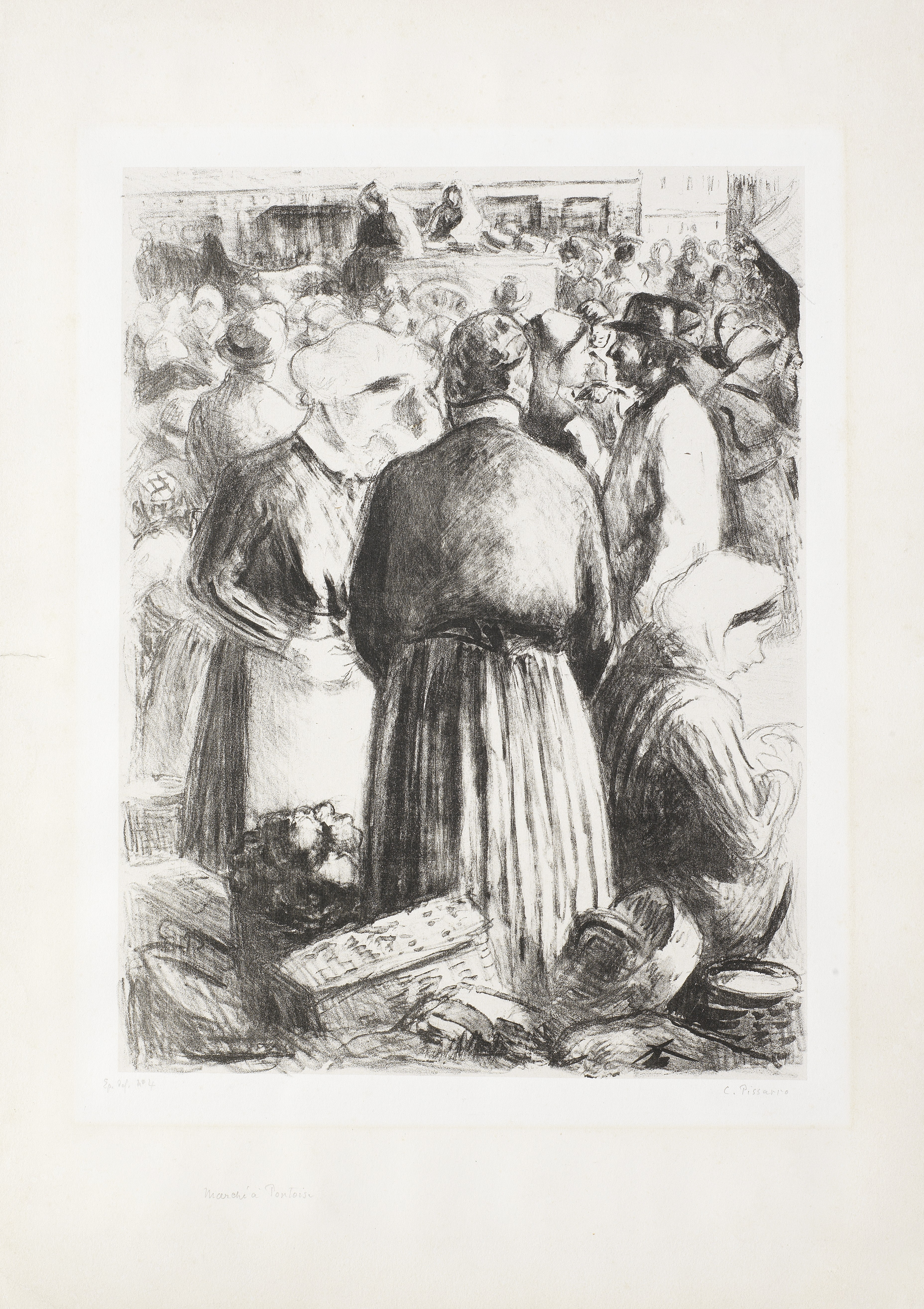 Camille Pissarro (1830-1903) March&#233; &#224; Pointoise Lithograph, circa 1895, on chine appliq...