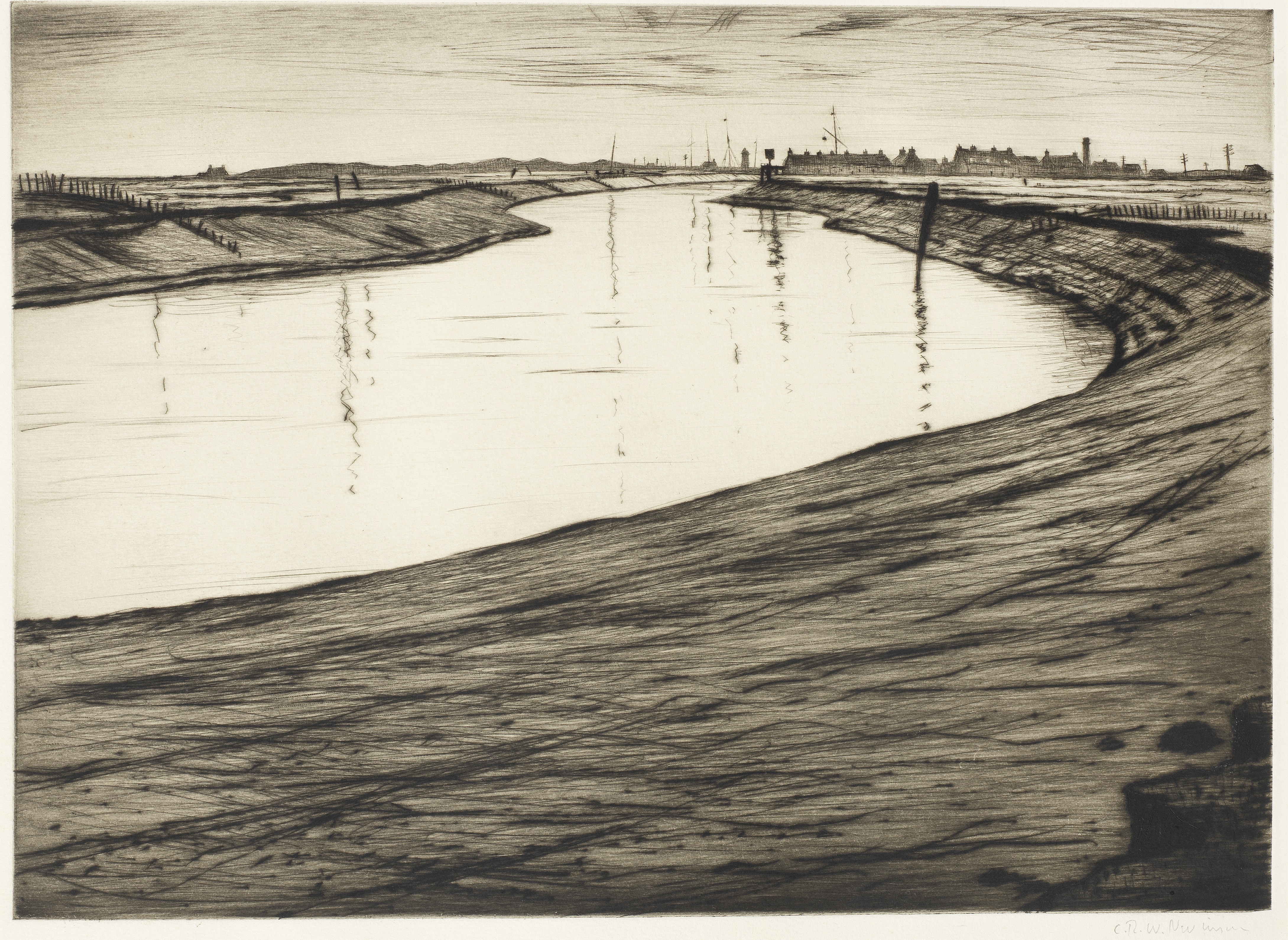 Christopher Richard Wynne Nevinson A.R.A (1889-1946) Ebb Tide on the Camber Drypoint, 1918, on F....