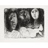 Pablo Picasso (1881-1973) Autoportrait, avec Deux Femmes, from La chute d'Icare Etching with dryp...