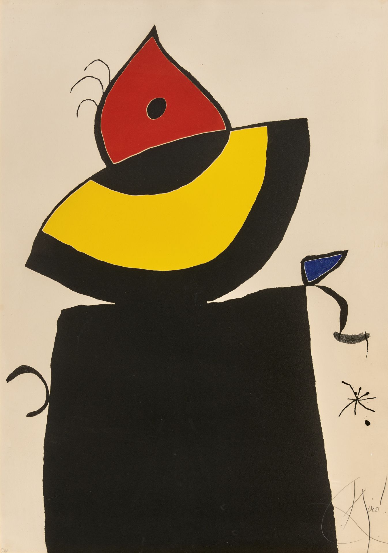 Joan Mir&#243; (1893-1983) Plate 5, from Quatre colors aparien el mon Etching and aquatint in col...