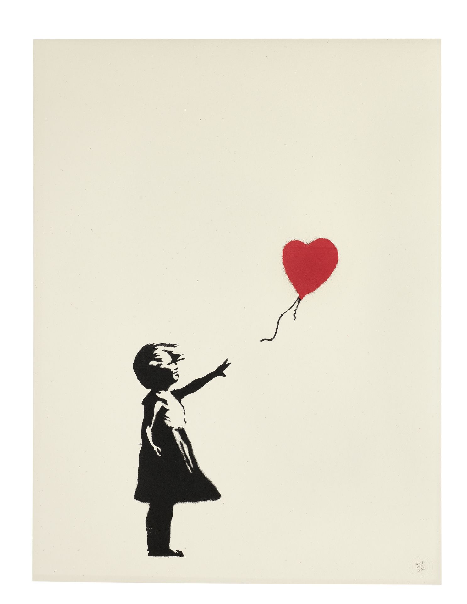Banksy (born 1975) Girl with Balloon Screenprint in black and red, 2004, on wove paper, numbered ...