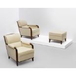 Dominique, André Domin & Marcel Genevrière Pair of armchairs and ottoman, circa 1930-1935
