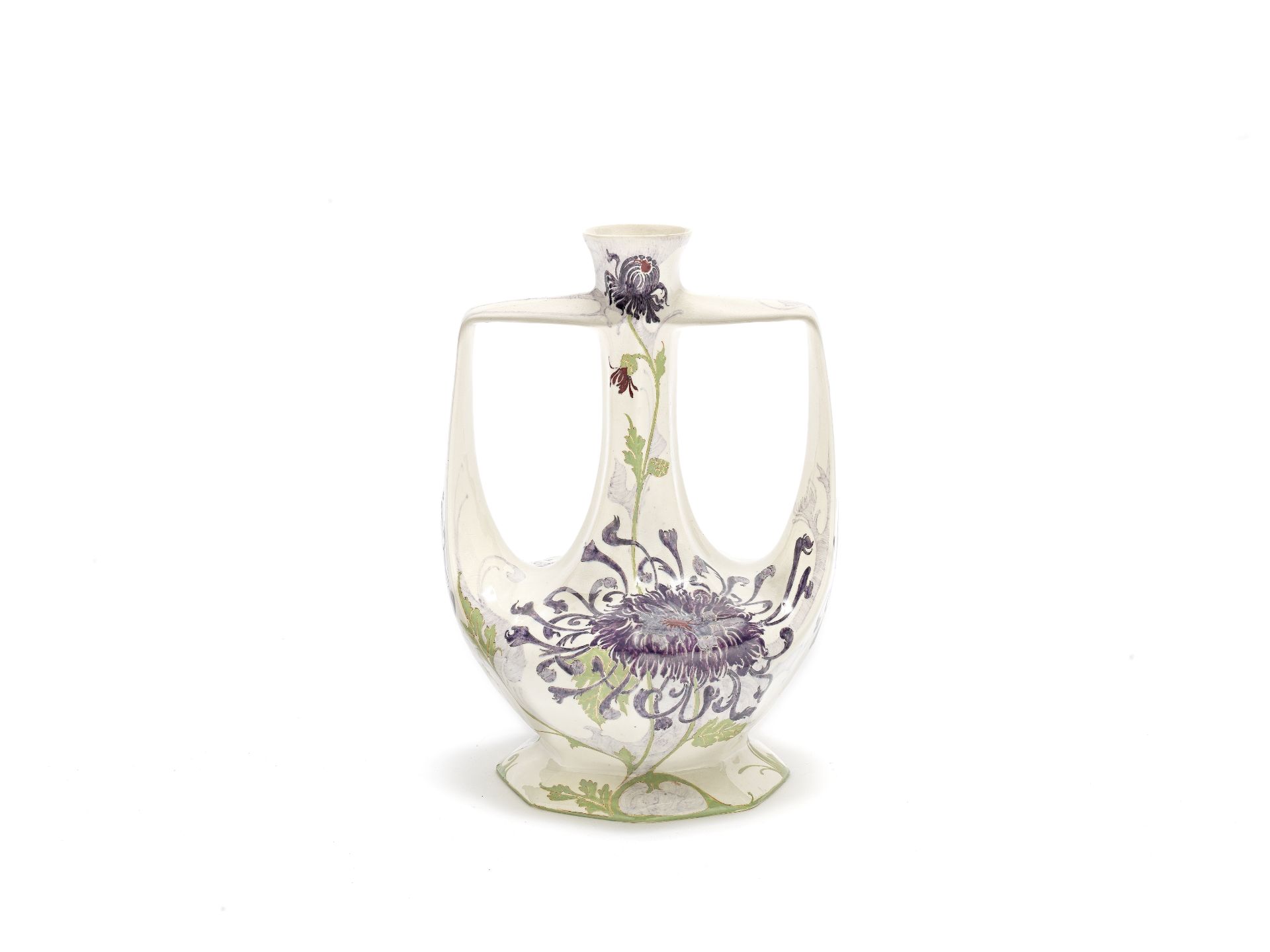 Rozenburg Twin-handled vase with chrysanthemums, early 20th Century