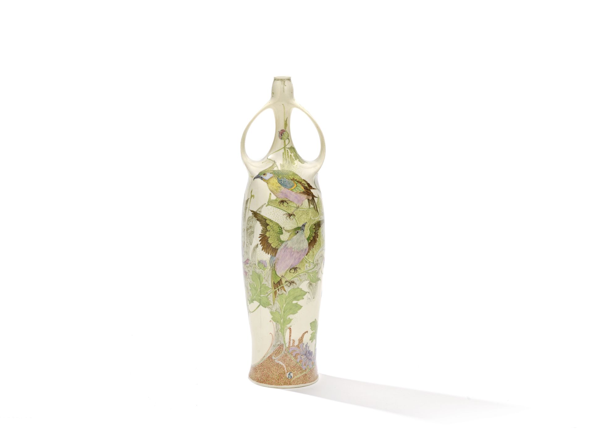 Rozenburg Twin-handled vase with parakeets, early 20th Century