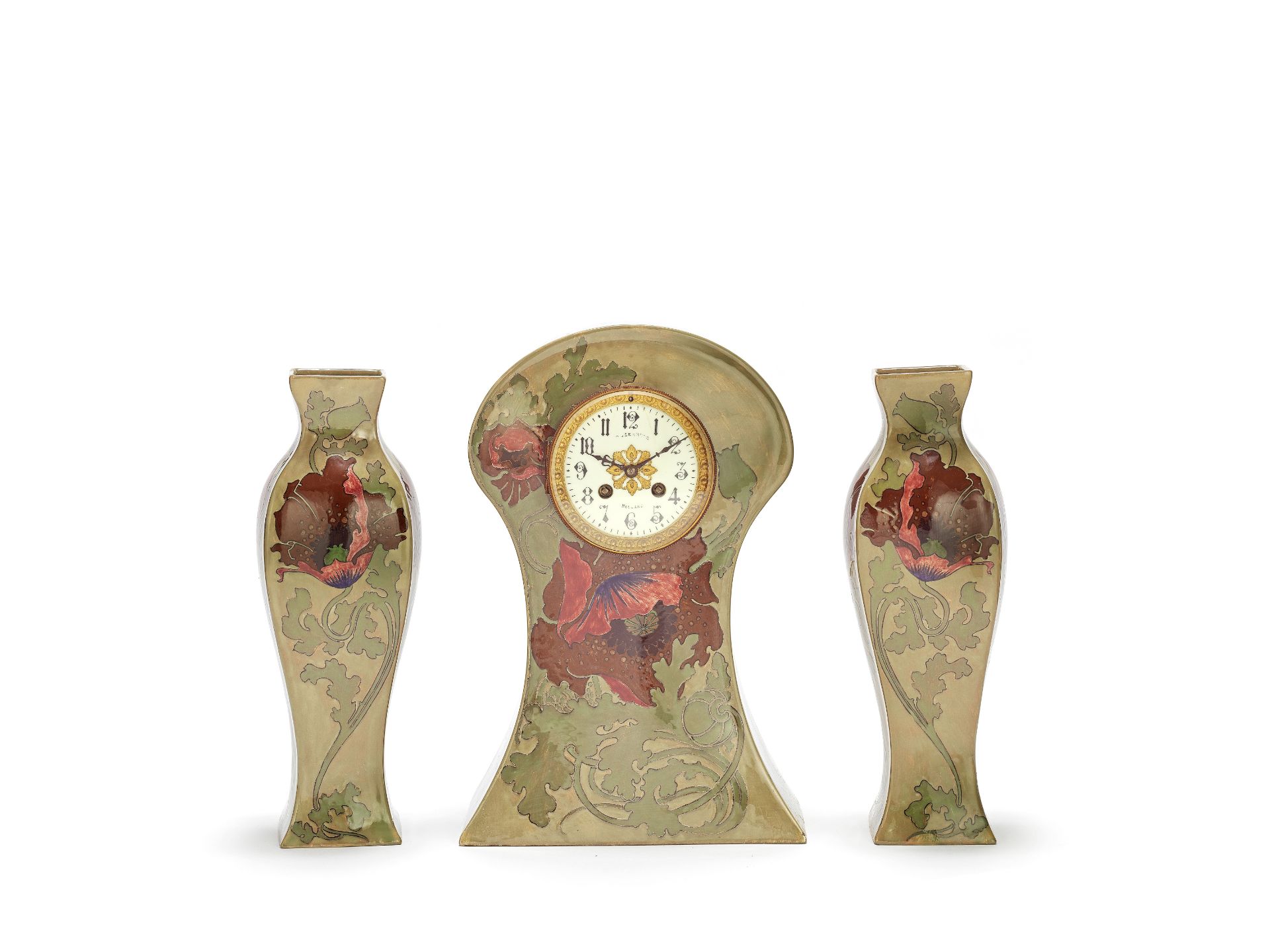 Rozenburg 'Large Poppy' clock garniture, early 20th Century
