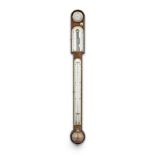 A fine second half of the 18th century brass-mounted mahogany stick barometer with hygrometer and...