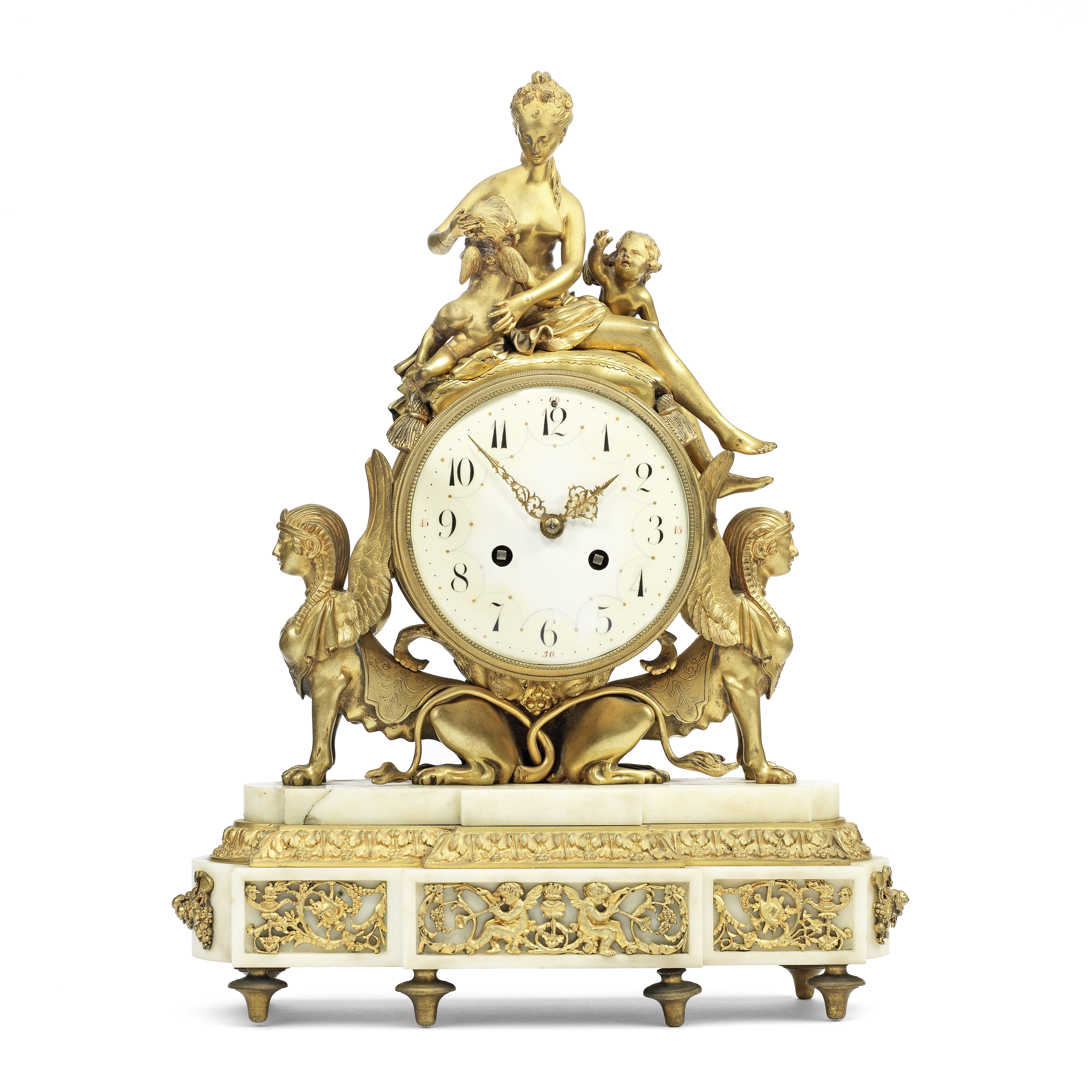 A late 19th century French ormolu and marble mantel clock 'Hope nursing Love' 3