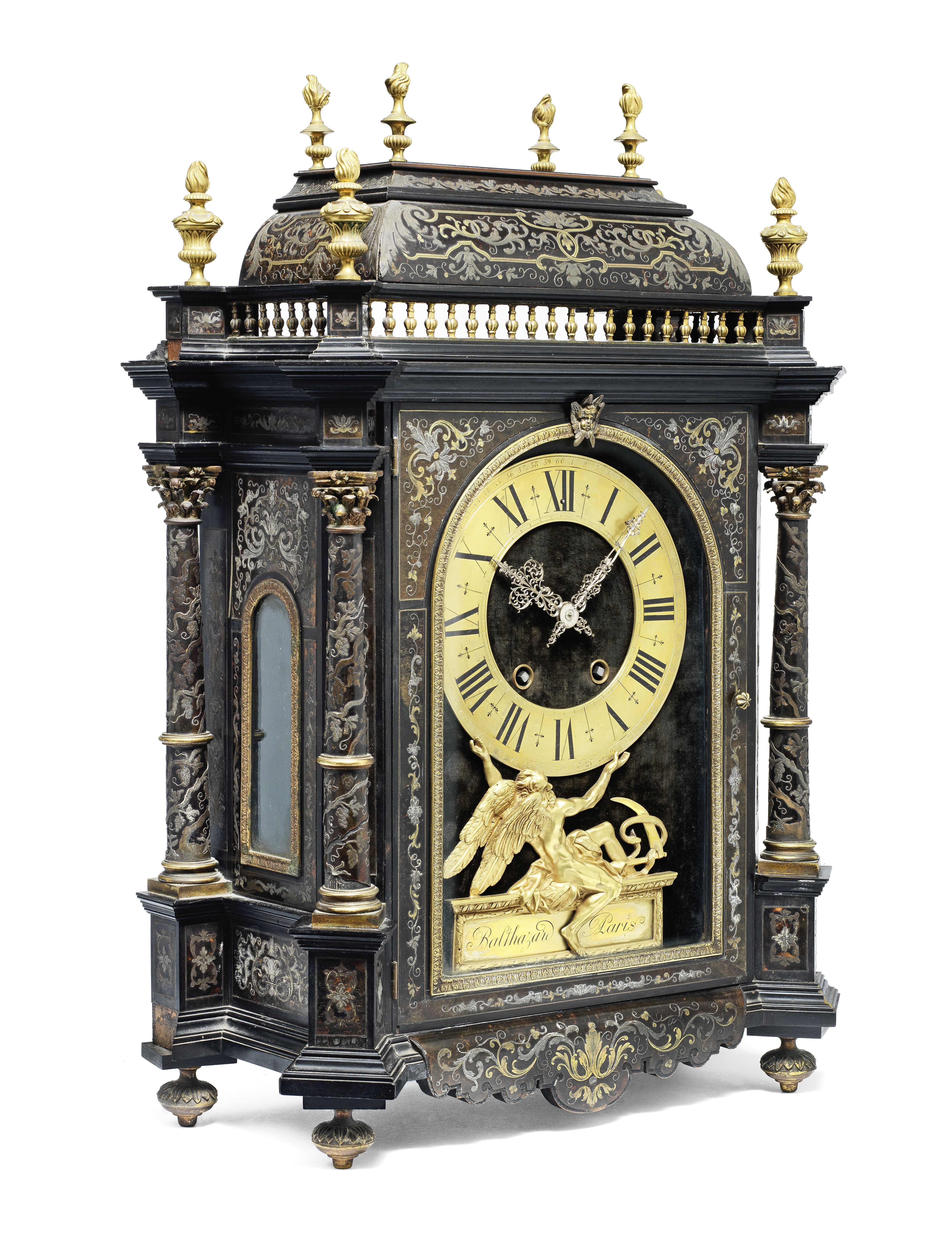 A 19th century French Boulle bracket clock with an associated wall bracket Baltazar Paris 4