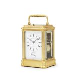 A good late 19th century French gorge cased repeating carriage clock with alarm, original travell...