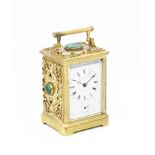 A rare mid 19th century French malachite-mounted gilt brass repeating carriage clock Howell James...