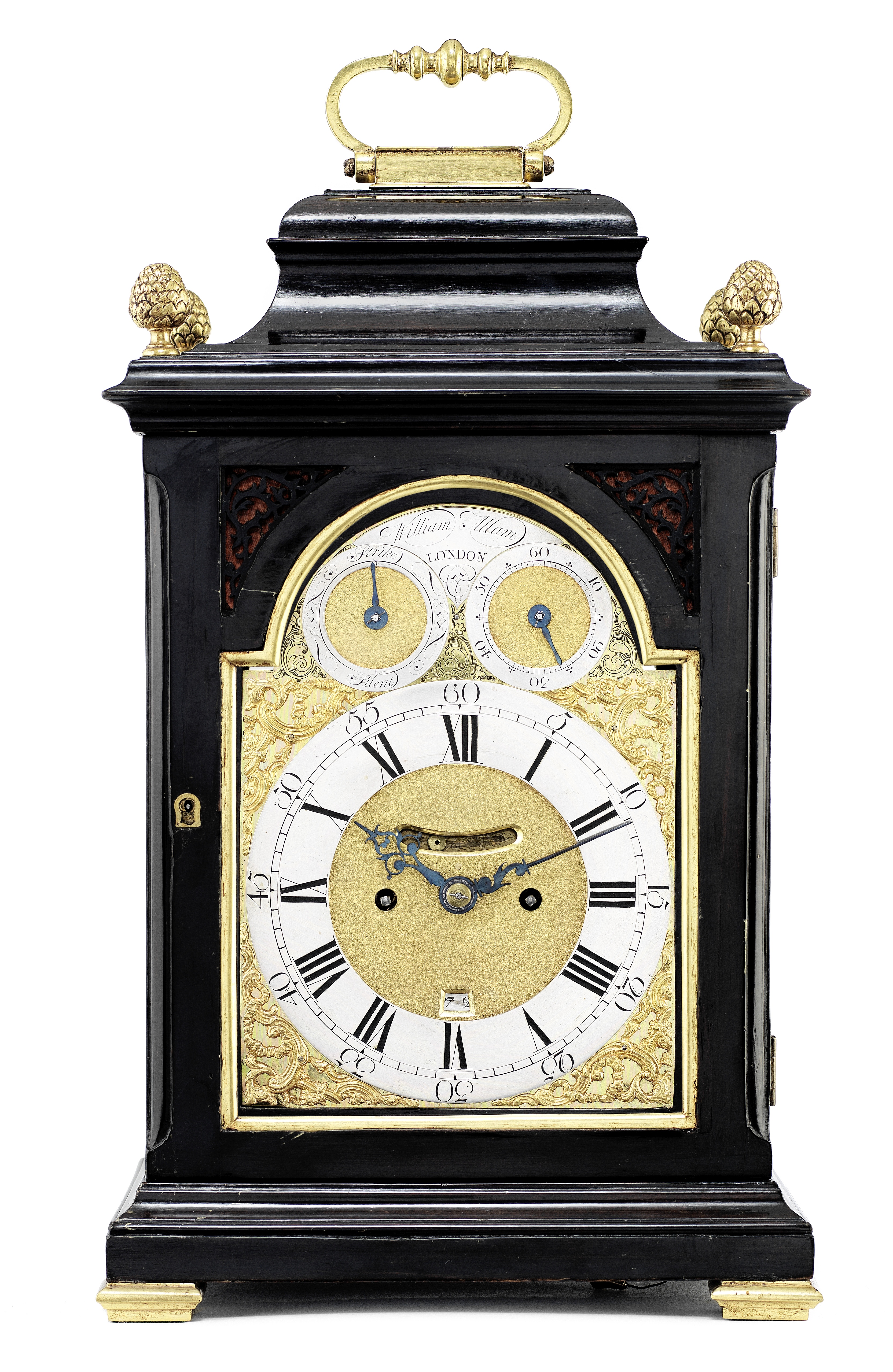 A good mid 18th century brass-mounted ebonised table clock with pull repeat William Allam, London 3