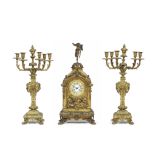 A Large and impressive Second Half of the 19th Century French Brass Mantel Clock with two Associa...