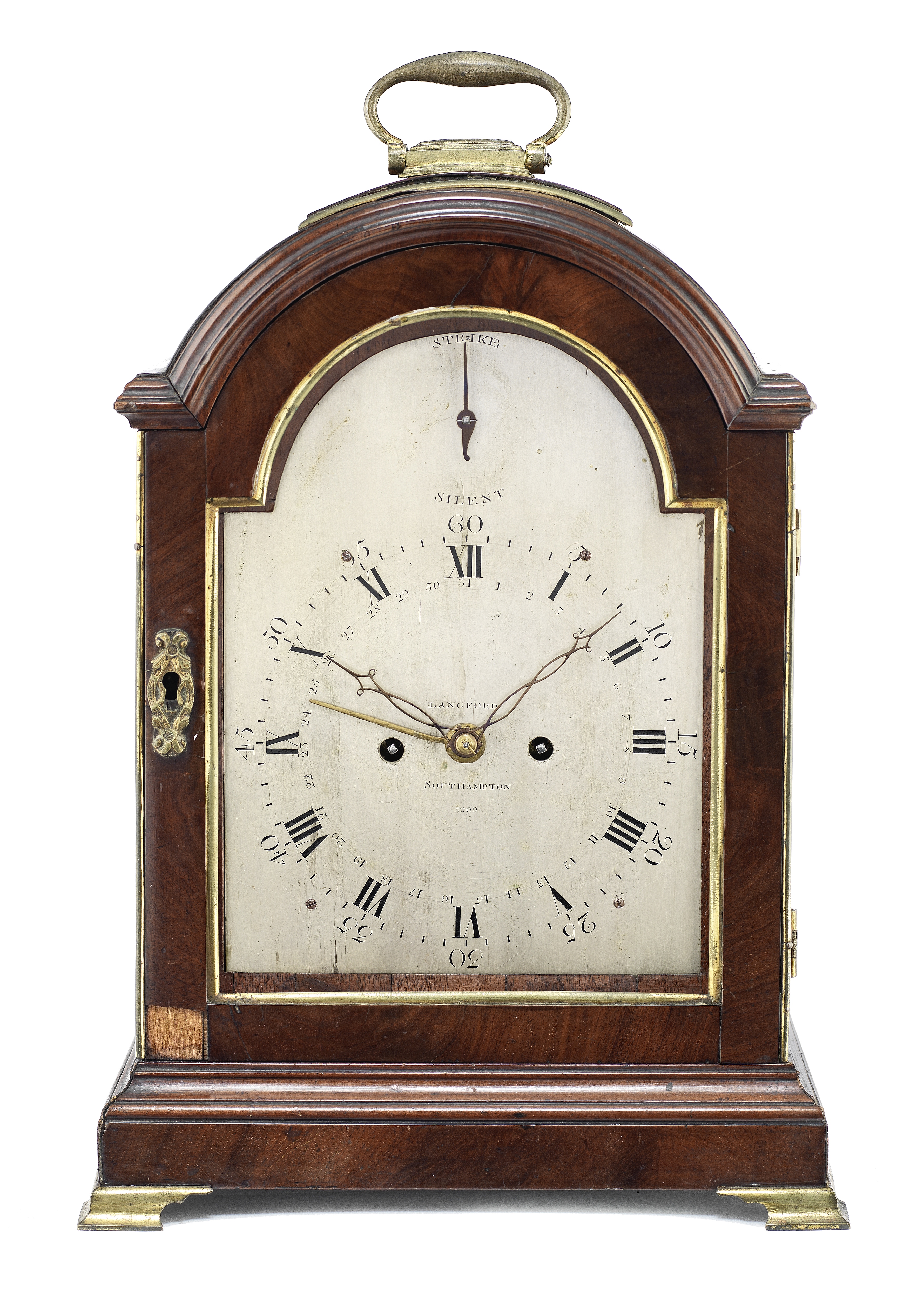 An early 19th century mahogany single pad top table clock with concentric date Langford, Southamp...