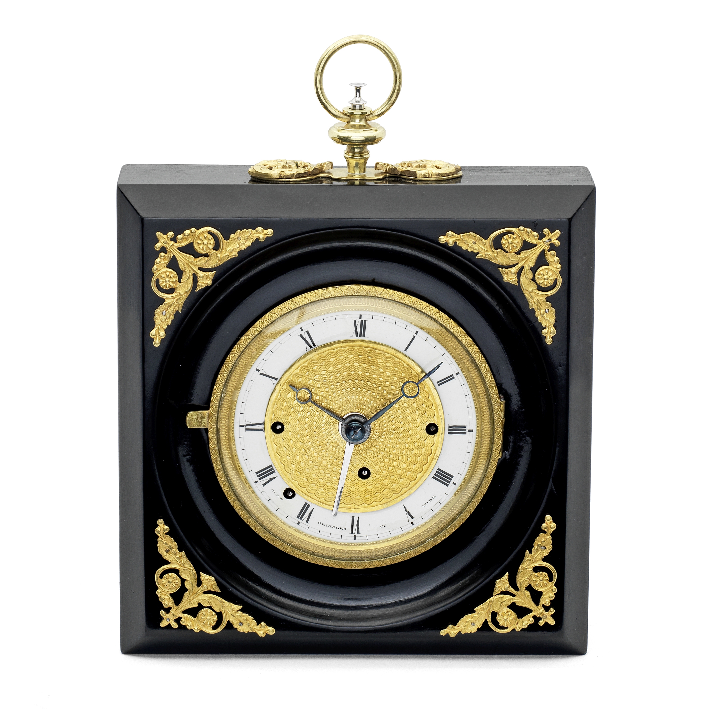 A rare Austrian Biedermeier period ormolu-mounted ebonised, four-train grande sonnerie striking a...