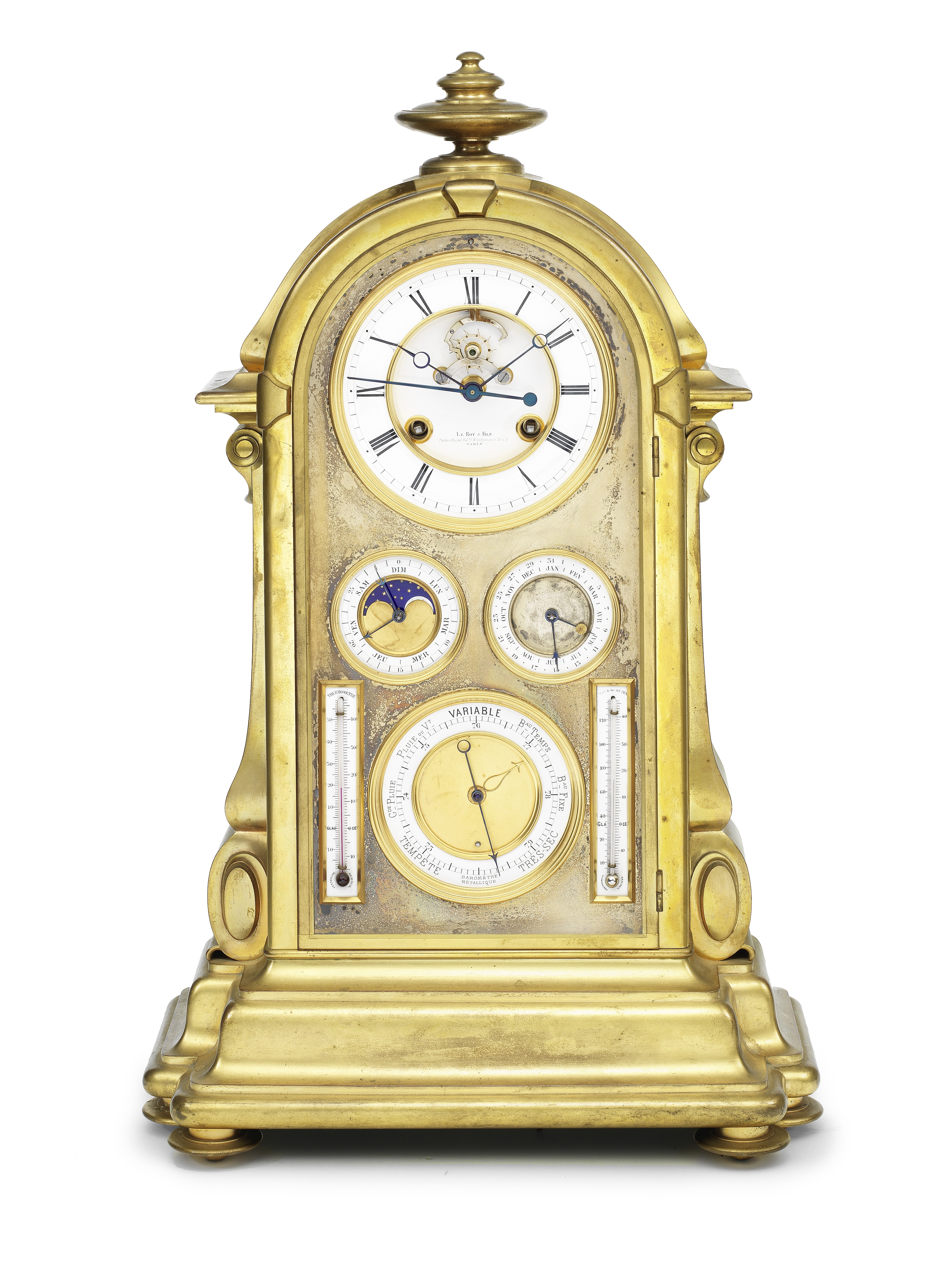 A fine and rare second half of the 19th century French ormolu month-going, perpetual calendar cen...