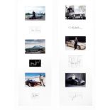 Two framed displays of six James Bond '007' images with associated signatures, featuring Aston Ma...