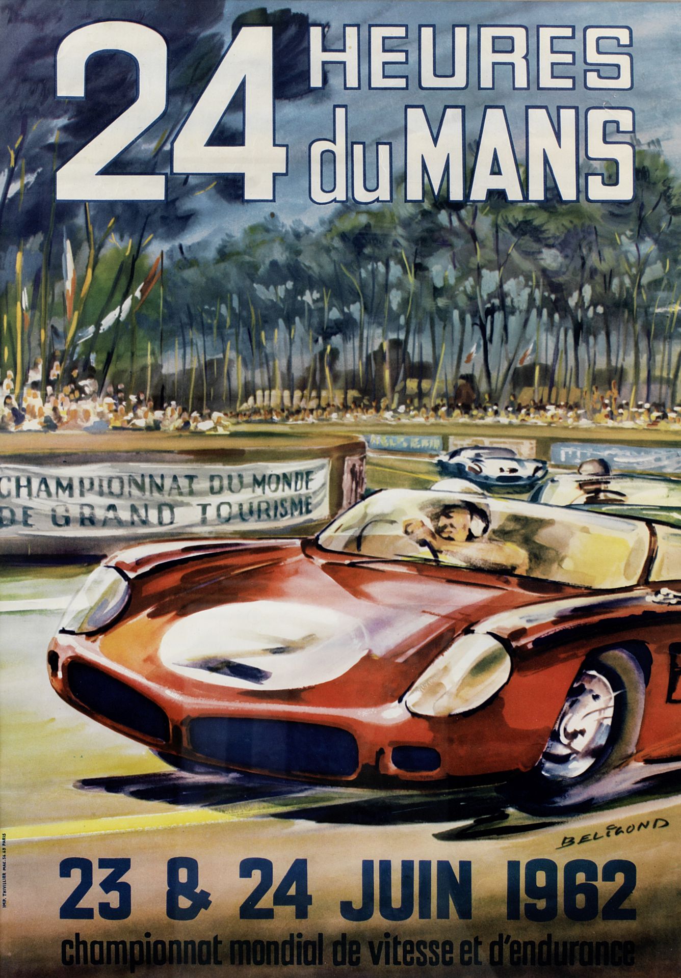 '24 Heures du Mans 23 & 24 Juin 1962' poster after Michel Beligond (French, 1927-1973),
