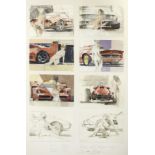 Dexter Brown (1942- ), 'Ferraris and Nudes', two large framed displays of preparatory sketches, ...