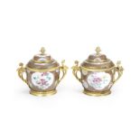 A rare pair of Louis XV gilt bronze mounted Chinese caf&#233; au lait ground famille rose porcela...