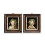 An important pair of early 19th century Italian micromosaic panels depicting Bacchus and a Baccha...